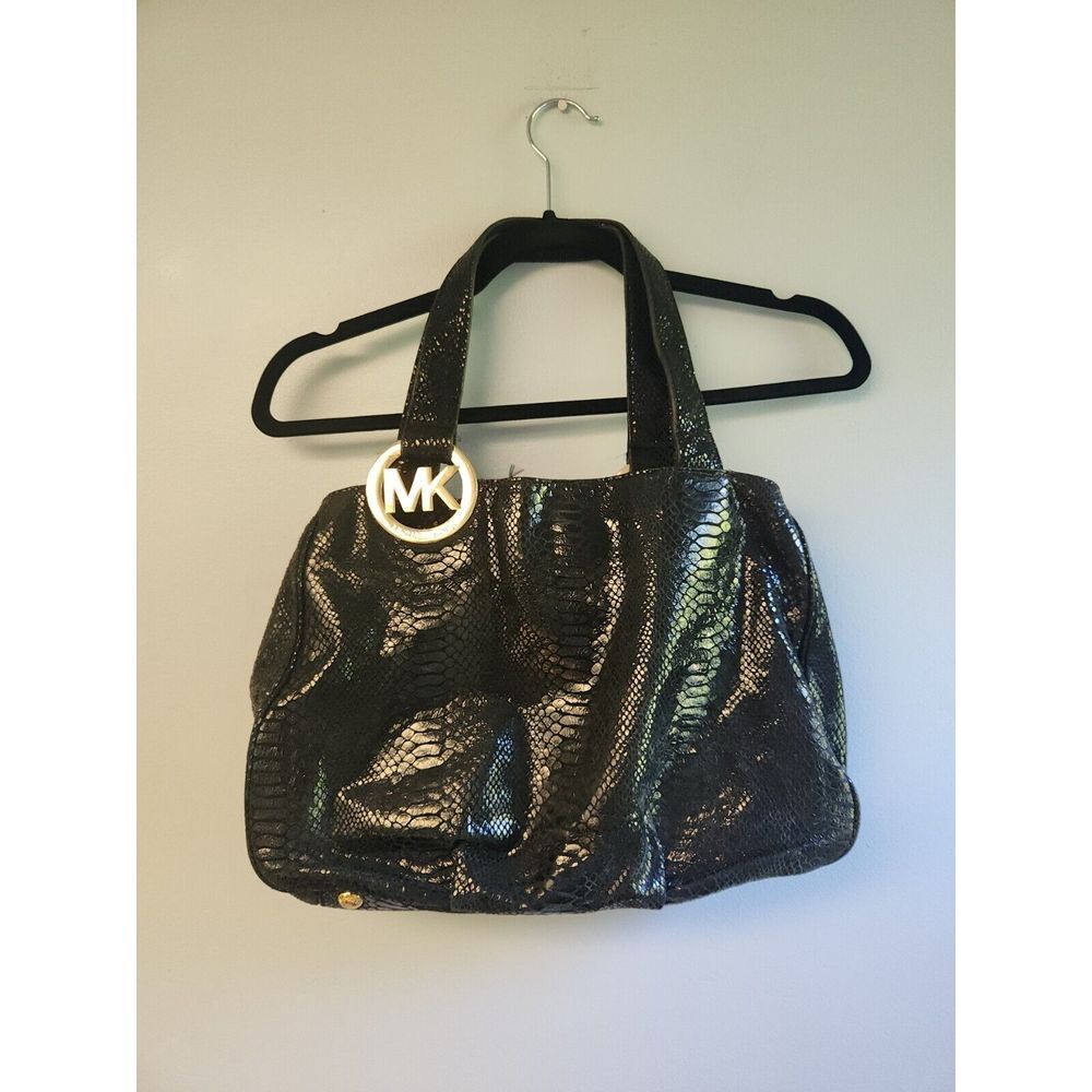 Michael Kors Medium Printed Snakeskin‎ Leather Bag Black